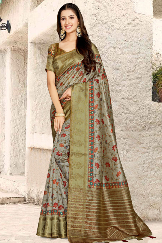 Olive Green Digital Print Saree