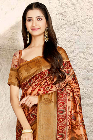Orange And Red Digital Print Saree