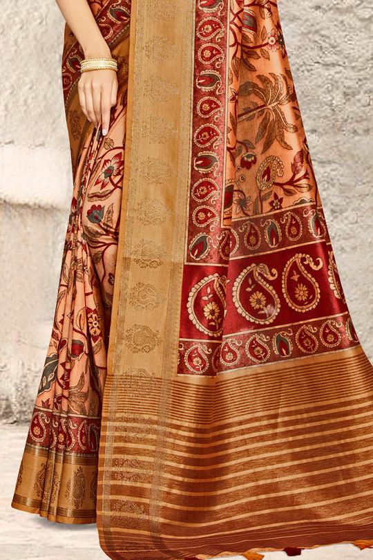 Orange And Red Digital Print Saree