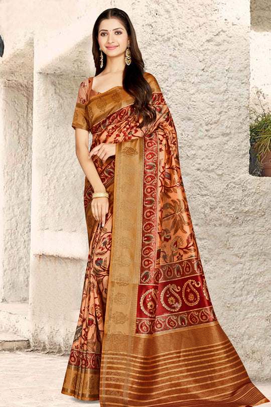 Orange And Red Digital Print Saree