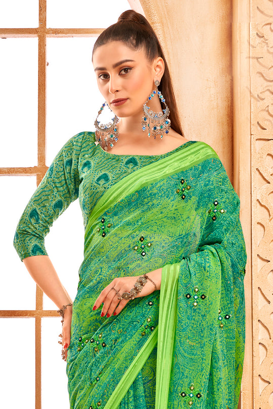 Pastel Green Chiffon Saree