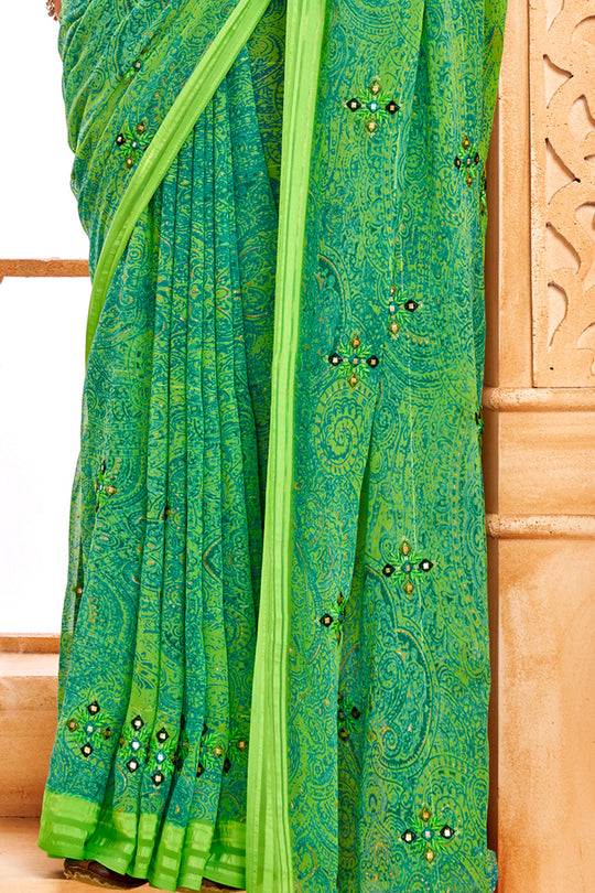 Pastel Green Chiffon Saree