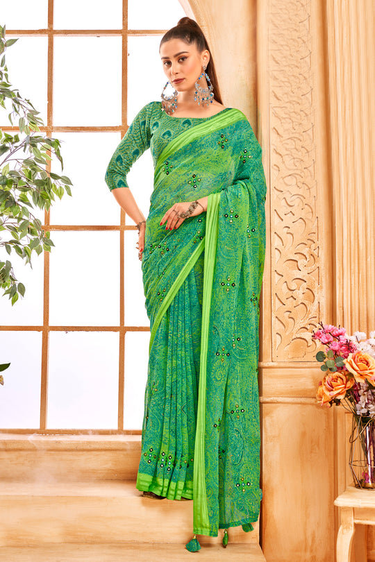 Pastel Green Chiffon Saree