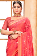 Thulian Pink Chiffon Saree