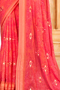 Thulian Pink Chiffon Saree