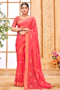 Thulian Pink Chiffon Saree