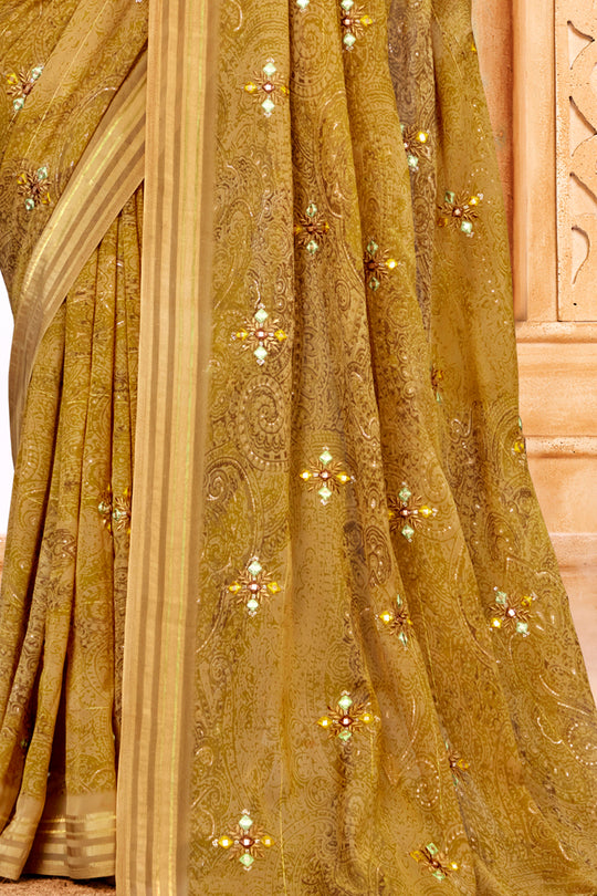 Mustard Yellow Chiffon Saree