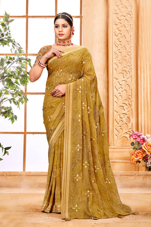 Mustard Yellow Chiffon Saree