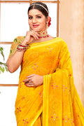 Turmeric Yellow Chiffon Saree