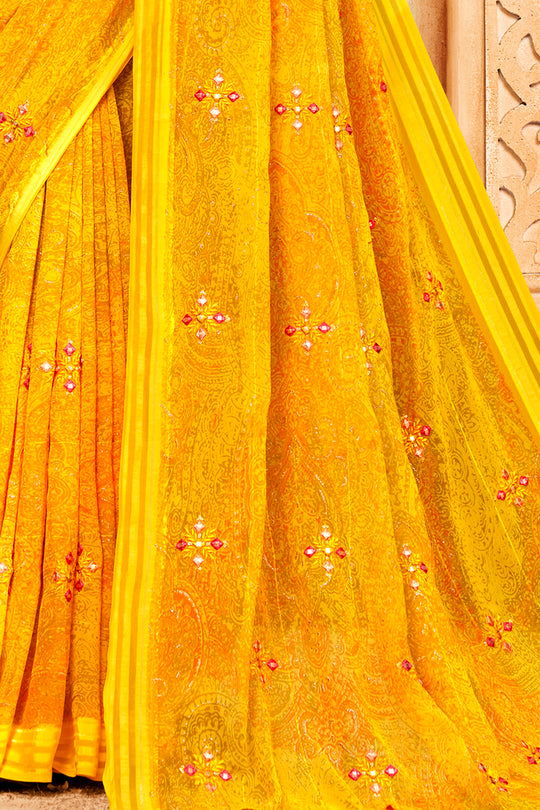 Turmeric Yellow Chiffon Saree
