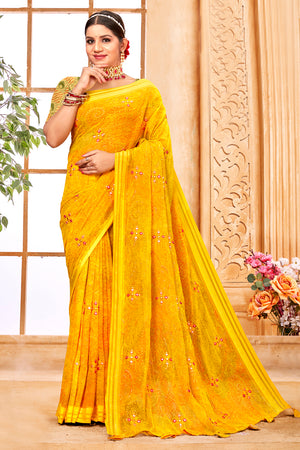 Turmeric Yellow Chiffon Saree