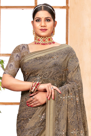 Dusky Grey Chiffon Saree
