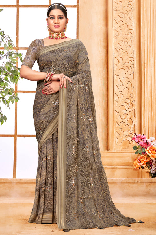 Dusky Grey Chiffon Saree