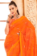 Tiger Orange Chiffon Saree