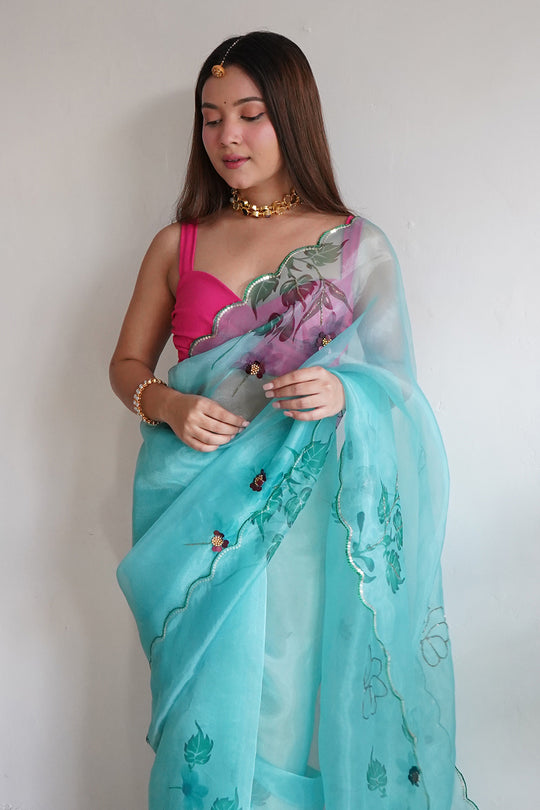 Lime Green Organza Saree