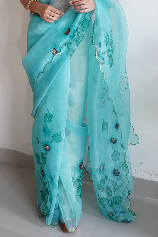 Lime Green Organza Saree
