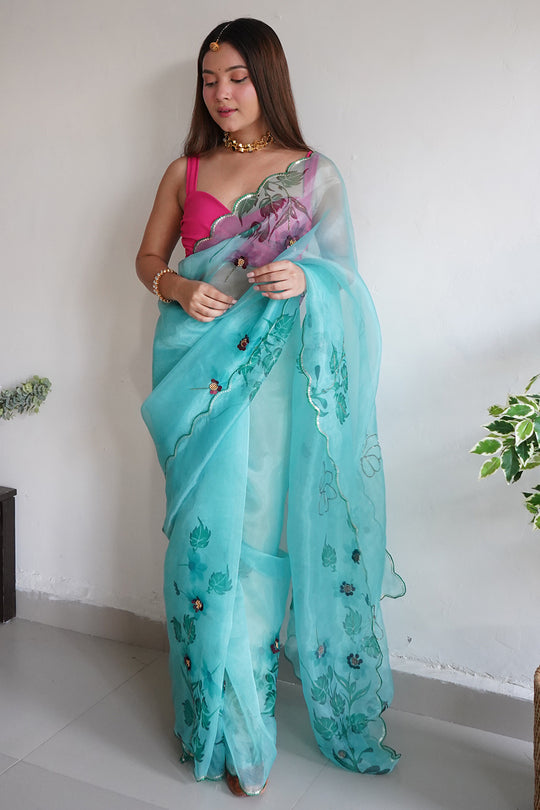 Lime Green Organza Saree