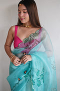Lime Green Organza Saree