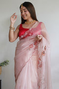 Pastel Peach Organza Saree