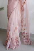 Pastel Peach Organza Saree