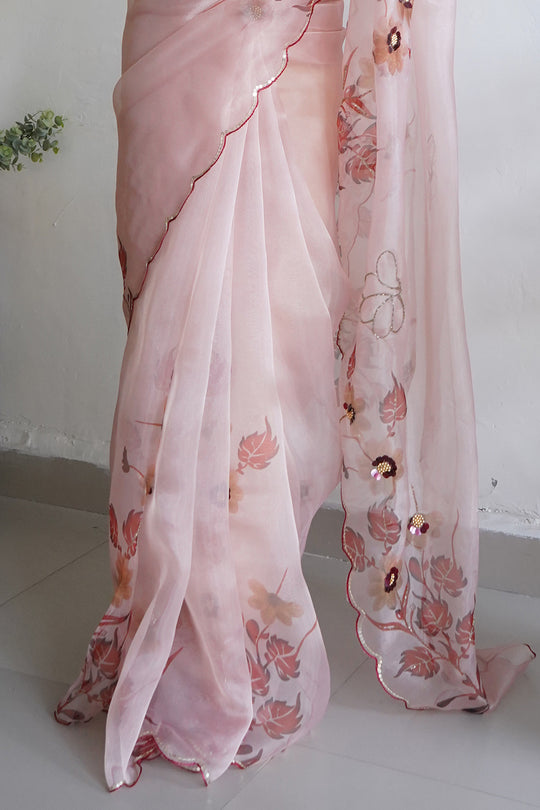 Pastel Peach Organza Saree