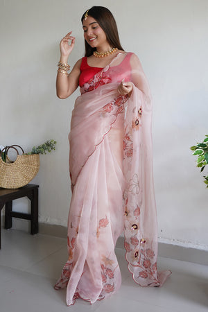 Pastel Peach Organza Saree