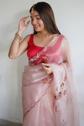 Pastel Peach Organza Saree