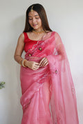 Flamingo Pink Organza Saree