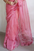 Flamingo Pink Organza Saree