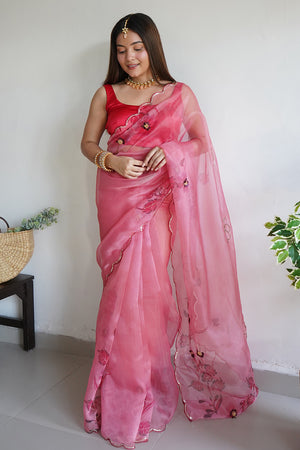 Flamingo Pink Organza Saree