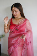 Flamingo Pink Organza Saree