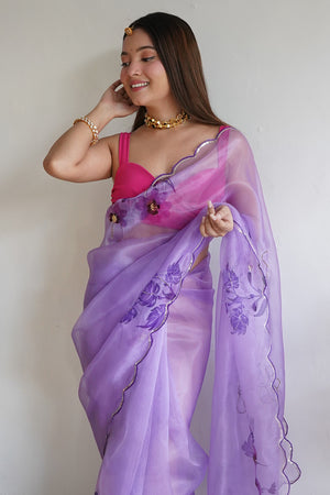 Lilac Purple Organza Saree