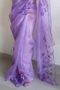 Lilac Purple Organza Saree