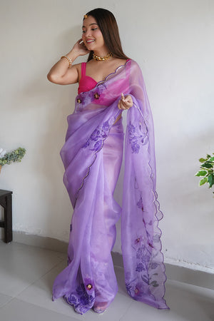 Lilac Purple Organza Saree