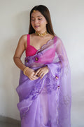 Lilac Purple Organza Saree