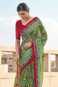 Green And Red Mulmul Cotton Saree
