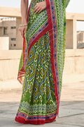 Green And Red Mulmul Cotton Saree