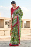 Green And Red Mulmul Cotton Saree