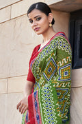 Green And Red Mulmul Cotton Saree