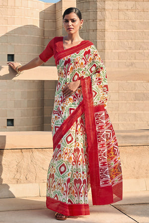 Multicolor Mulmul Cotton Saree