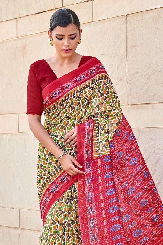 Multicolor Mulmul Cotton Saree
