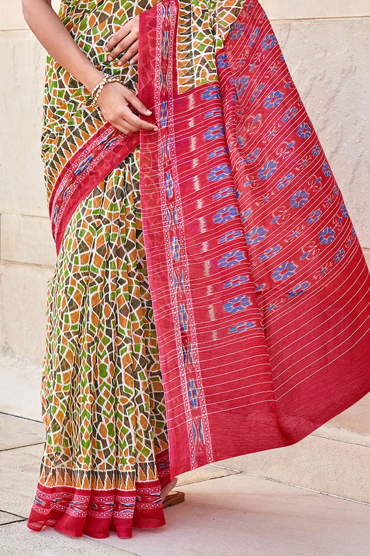 Multicolor Mulmul Cotton Saree
