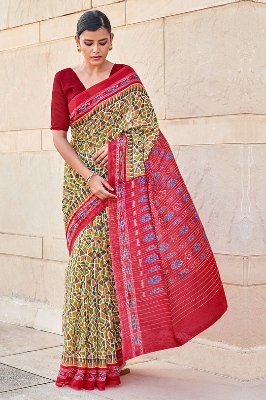 Multicolor Mulmul Cotton Saree