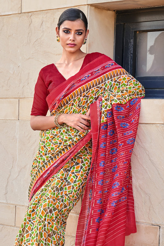 Multicolor Mulmul Cotton Saree