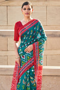 Blue And Red Mulmul Cotton Saree