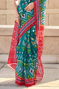 Blue And Red Mulmul Cotton Saree