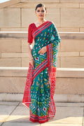 Blue And Red Mulmul Cotton Saree