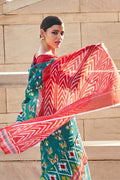 Blue And Red Mulmul Cotton Saree