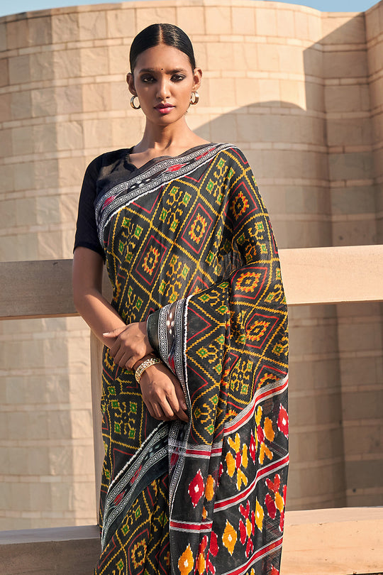 Green And Black Mulmul Cotton Saree