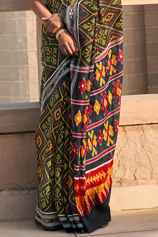 Green And Black Mulmul Cotton Saree